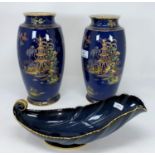 A 1930's pair of Carltonware vases of ovoid form decorated with chinoiserie scenes, height 27 cm;