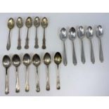 A set of 6 hallmarked silver rat tail teaspoons, Sheffield 1931, 2.5oz; 2 part sets of continental