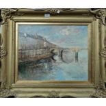 O Kamoto: Pont Marie, oil on canvas, signed, 43 x 54 cm, in gilt frame