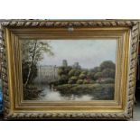 J. Vancouver (Hermonus ll Koek Koek) Warwick Castle with river and cottages in the foreground oil on