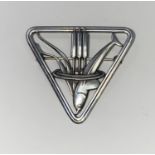 A Georg Jensen Danish silver triangular pierced brooch with dolphin diving by bull rushes, stamped