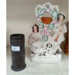 A 19th century Staffordshire bower group watch stand; a Wedgewood Basalt Ware cylindrical vase