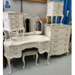 An Olympus Italian style bedroom suite in white and gilt comprising kidney shaped dressing table,