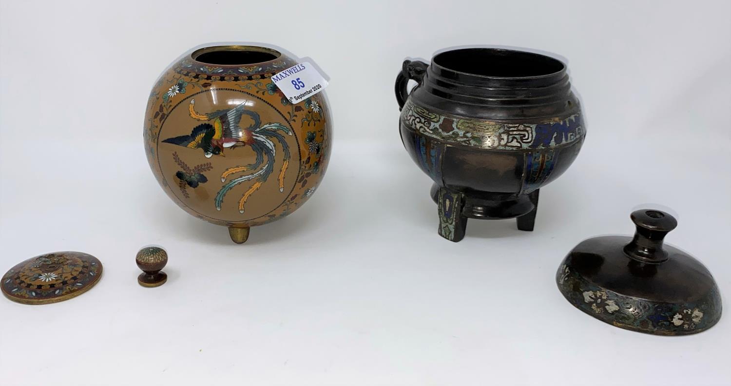 A Japanese cloisonné covered vase of ovoid form, finely detailed with reserve panels of exotic Ho-ho - Image 2 of 4