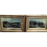 A pair of Victorian oil on canvas depicting man fishing and watermill, signed indistinctly 24 cm x