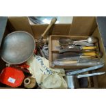 A selection of vintage kitchenalia; cutlery; etc.