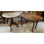 An early 19th century circular oak occasional table; an oval oak occasional table; an oriental