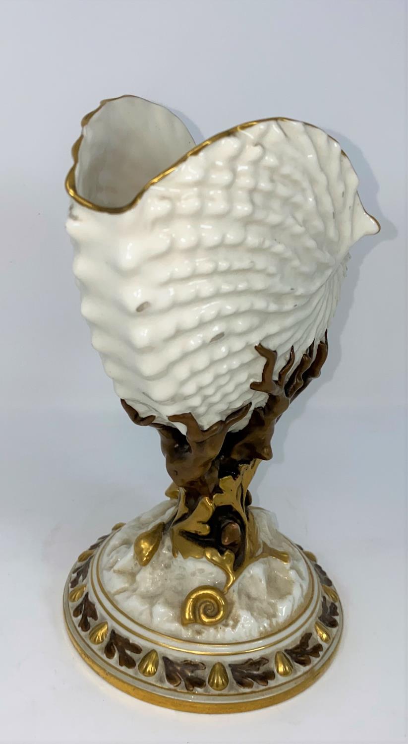 A Royal Worcester nautilus shell vase in gilded naturalistic colour, on circular base, height 22 - Image 4 of 6