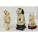 Three late 19th / early 20th century carved ivory Japanese figures, woman with baby,