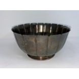 A hallmarked silver ribbed circular bowl, inscribed to base, Birmingham 1970, 11 oz, diameter 16 cm