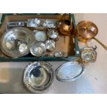 A selection of silver plate and metalware