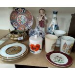 A Chinese brass three footed Censor; a selection of ceramics and china etc.