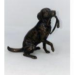 A modern limited edition bronze figure of a seated Labrador dog holding a lead in its mouth, 11cm,