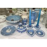 A selection of Wedgwood blue jasperware and Queensware