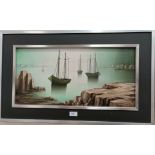 Gilbert Bria: "La Platforme Rochease, oil on canvas, signed, 29 x 59 cm framed