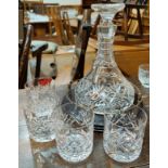 A Royal Doulton Ships decanter and base and a set of four tumblers
