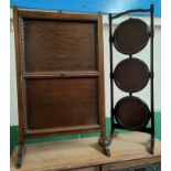 A mahogany 3 height folding cake stand and a 2 height oak folding cake stand.