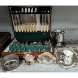 A canteen of silver plated cutlery in mahogany case; silver plate