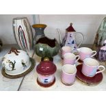A Carltonware lustre pottery 'Dovecote' pottery tea set; other decorative china