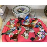 A selection of collectors floral plates; china birds