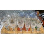 Eight small Waterford Crystal Colleen drinking glasses; six similar smaller Waterford brandy glasses