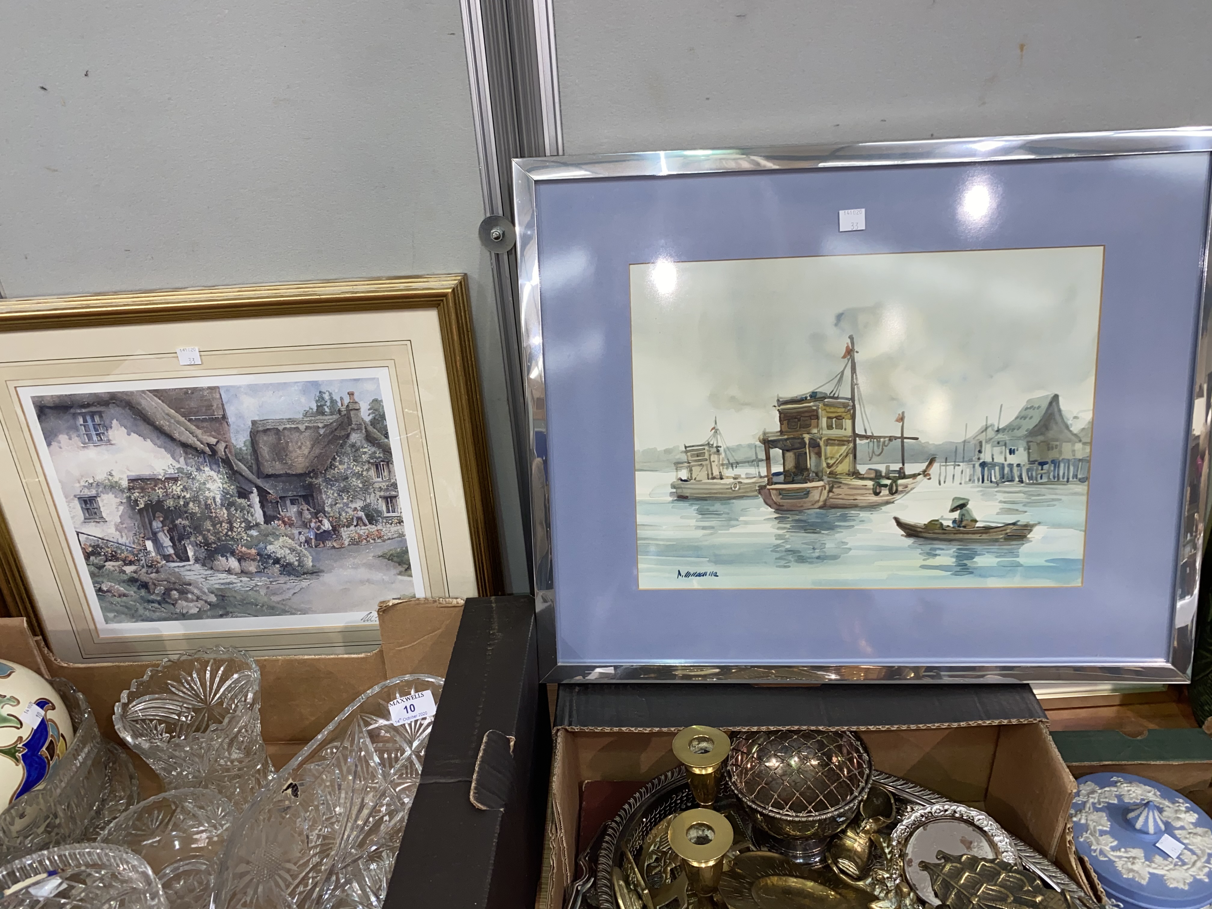 Four limited edition prints; a watercolour depicting Chinese fishing boats, all framed and glazed - Image 3 of 3