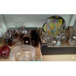 A modern Chinese famille jeune dish & a selection of Victorian and other glass.
