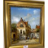 Daniel Szeberenyi: Continental village, oil on board, signed, 29 x 23 cm, framed