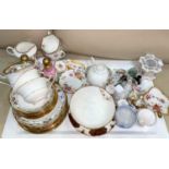 A gilt and floral bordered part tea service 16 pieces, and a selection of miniature china and