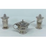 A hallmarked silver 3 piece circular cruet, Birmingham 1948, 4.5 oz