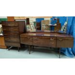 A mid century walnut two piece bedroom suite, comprising: Dressing Table with two cupboards & two