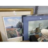 Four limited edition prints; a watercolour depicting Chinese fishing boats, all framed and glazed