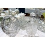 A selection of cut glass vases, baskets etc.