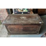 A large 19th Century oak metal bound travel chest