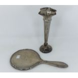 A hallmarked silver trumpet shaped specimen vase on weighted base, Sheffield 1917; a hallmarked