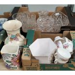 A selection of cut glass; a Queen Anne part tea set; decorative pottery