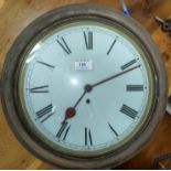 A 19th Century circular dial school clock with fusee movement, enamel dial.