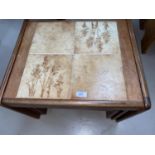 A G-Plan style set of 3 tile top occasional tables; an Ercol 3 height delft rack