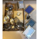 A Victorian 3 piece silver plated tea service, other silver plate including photo frames etc