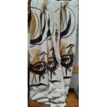 A pair of 1970's bird print linen curtains 250 drop x 210 cm