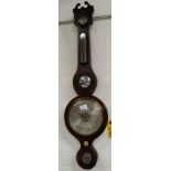 A 19th Century inlaid Banjo Barometer with mercury column, silver dial.