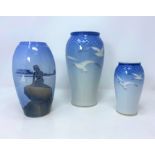 A Royal Copenhagen vase, seagulls; 2 others