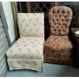 A cream and floral upholstered bedroom chair + another.