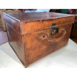 A 19th century brown leather hat box with brass lock engraved 'F W Musgrave, Shipley', width 43cm