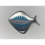 Georg Jensen: a silver brooch designed by Henning Koppel, in the form of a fish with turquoise