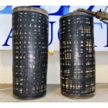A pair of Iden Pottery cylindrical table lamps, base 33 cm high
