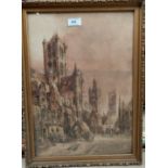 William Herdman: Watercolour of a continental town scene, signed and dated 1877, 44 x 31 cm, framed