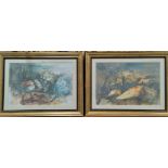 A pair of continental prints, impressionistic views of villages, signed limited editions; an 18th