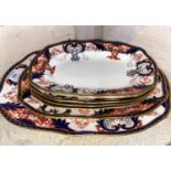Six 19th Century Royal Crown Derby Imari Kings pattern meat platters of various sizes from 28-38cm