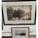 J Holden: Swans on a river, charcoal sketch, signed and dated 1898, 35 x 57 cm, framed and glazed;